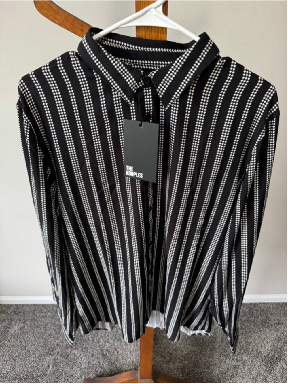 Men's The Kooples PDP Lines Black & White Dot/Stripe Button Down Shirt M NWT - Picture 8 of 16